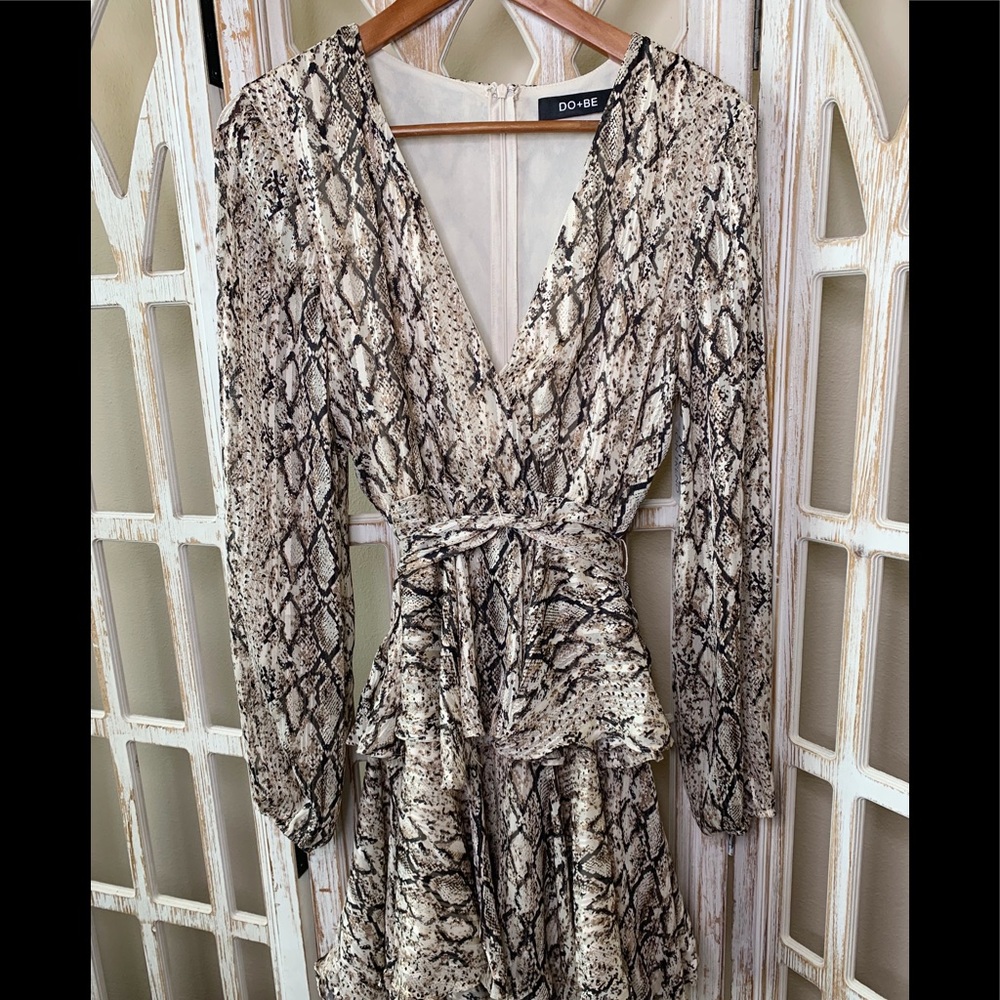 Do + Be snake skin print ruffle dress medium